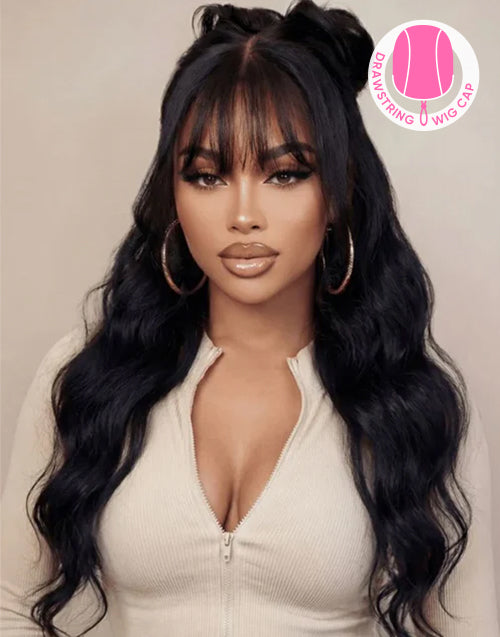 With Drawstring Body Wave Wig With Bangs Easily Half Up Half  display picture 1