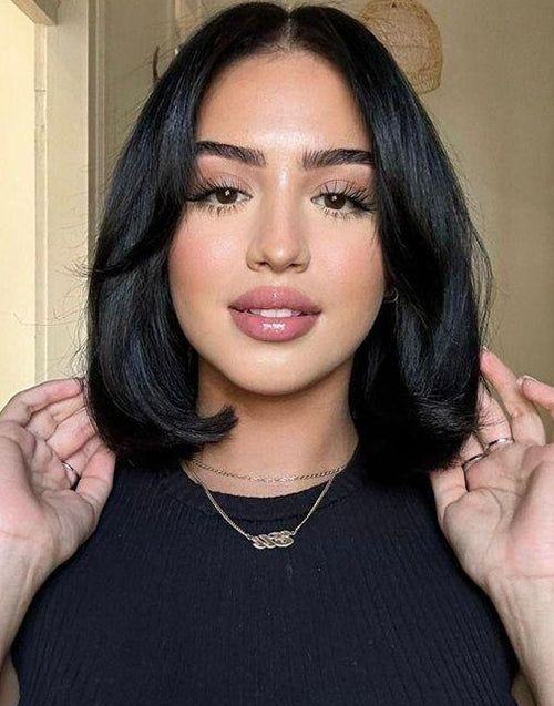 7X5 Glueless Short Layered Curtain Bangs Pre Cut Bob Lace Closure