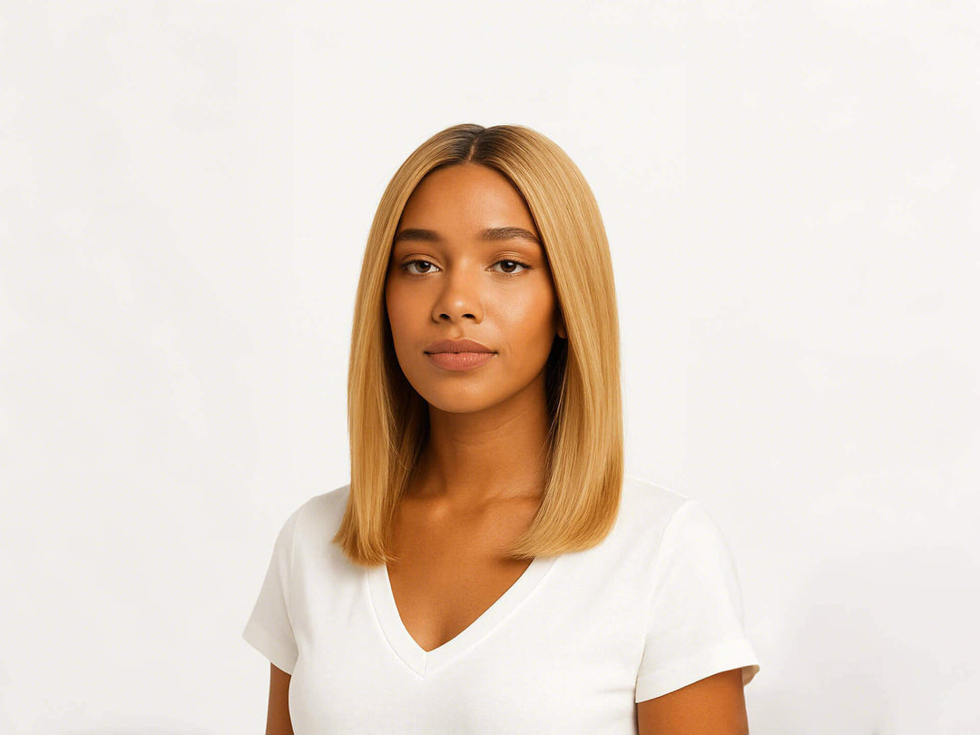 girl with blonde bob wig