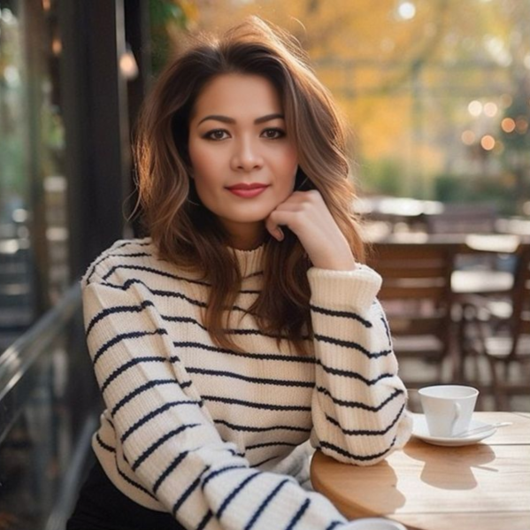 Woman sitting by the coffee table