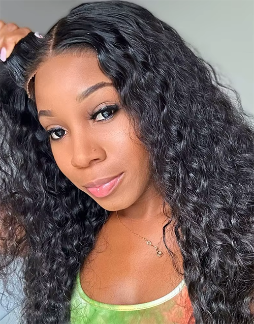 With Drawstring Water Wave Pre Cut 7x5 Lace Glueless Wigs Human Hair