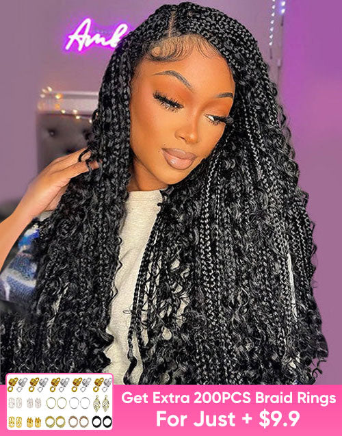 Joa- Tiktok Thequeenleora Hot 9x6 Lace Front Braided Knotless Boho Box Braids Lace Wig for Women