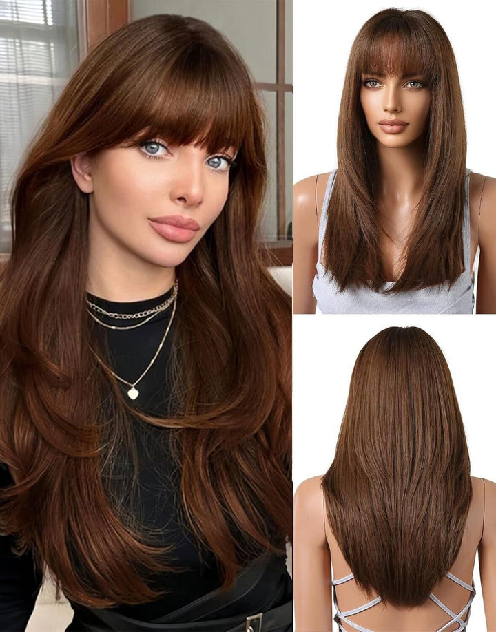 Sally- Layer Cut Brown Colored Straight Pre Cut 5x5 Lace Glueless Human Hair Wig
