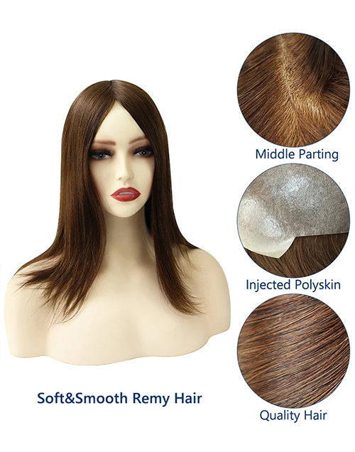 Renee- 14" 16" 7“x9" European Cuticle Remy Human Hair Topper Silky Hairpieces for Woman Injected Poly Skin Women Toupee