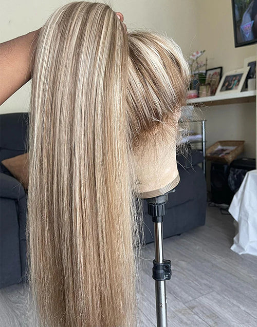Cela-Updo Preplucked 360 Lace Highlight Blonde And Brown Beautiful Balayage Full Lace Human Hair Wig