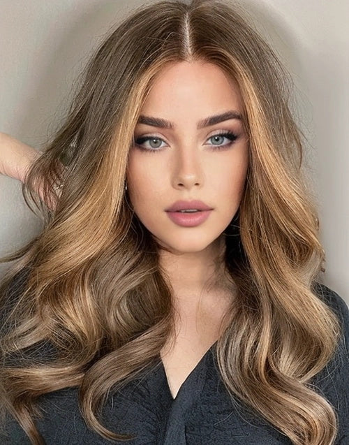 18" 20" Brown Blonde Highlights Wavy13x6/5x5 Lace Wigs For Women Flash Deal