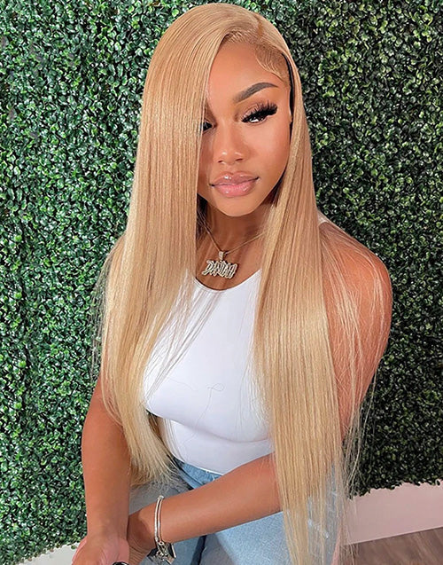 28" Ash Blonde Straight 13x4 Lace Frontal Glueless Wig Flash Deal