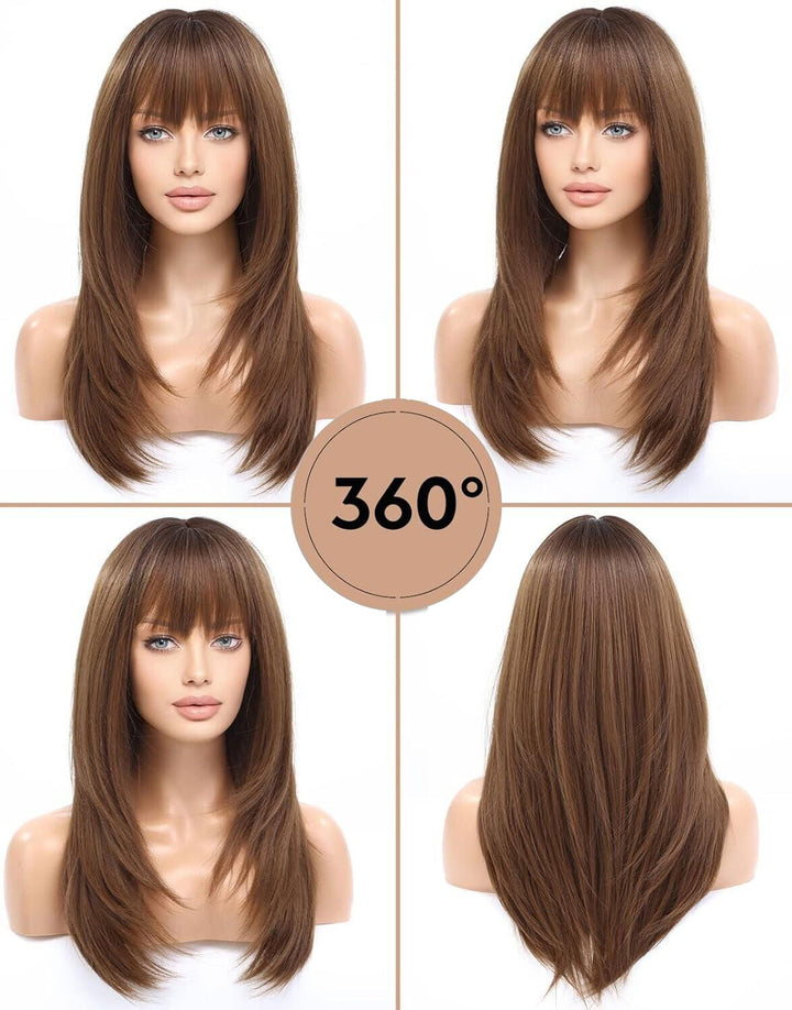Sally- Layer Cut Brown Colored Straight Pre Cut 5x5 Lace Glueless Human Hair Wig