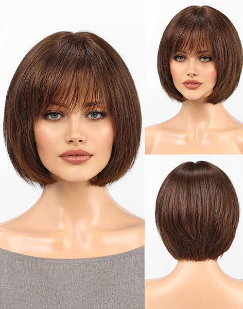 Yillia-Face Framing Brown Bob Wig With Bangs 5X5 Glueless Lace Closure Wig