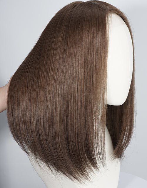 Brown Color Mono Full Lace Straight Remy Human Hair Wig | 100% Hand-tied