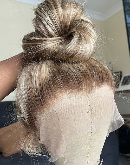 Cela-Updo Preplucked 360 Lace Highlight Blonde And Brown Beautiful Balayage Full Lace Human Hair Wig