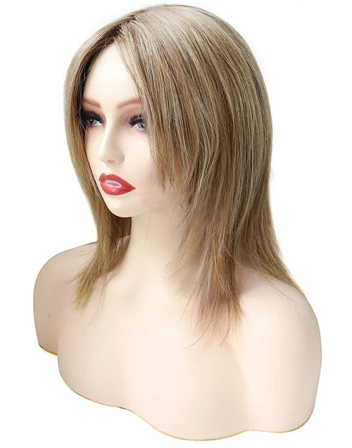 9 Inches Human Hair Wig Blonde Straight Remy Hair Lace Front Female Wig