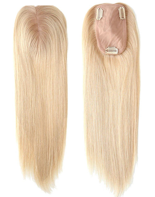15" Hair Toppers for Women Silk Top Toupee Hairpiece 3 Clip In Blonde Hair Capillary Prosthesis for White Women