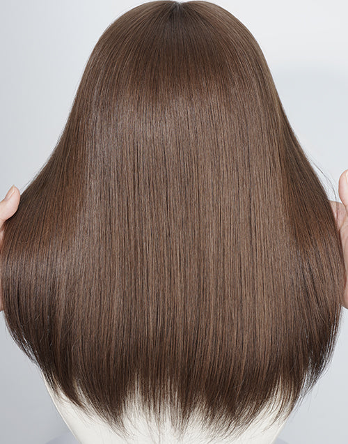 Brown Color Mono Full Lace Straight Remy Human Hair Wig | 100% Hand-tied