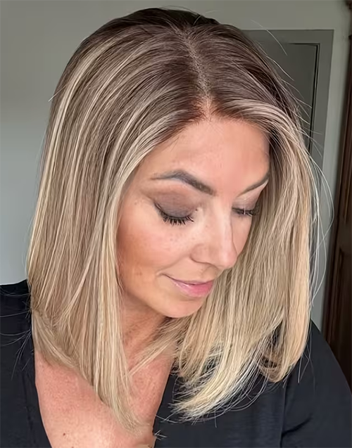 Laavoo-True-hold Cap Asymmetrical Haircut Side Parts Lob Wig Ombre Ash Blonde Lace Front Wigs
