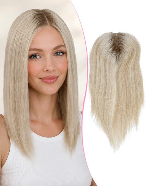 5.5"x6" Fine Mono Top Lace Straight Human Hair Topper Seamless Clip-In Coverage for Thinning Hair