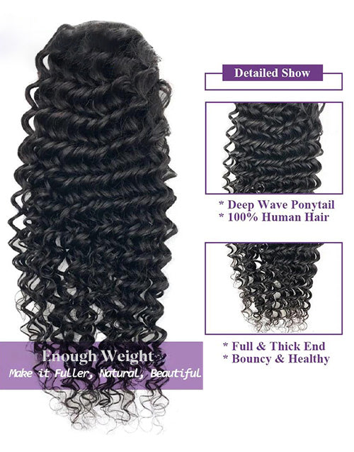Deep Wave Drawstring Ponytail Real Human Hair Ponytail Clip In Extensions