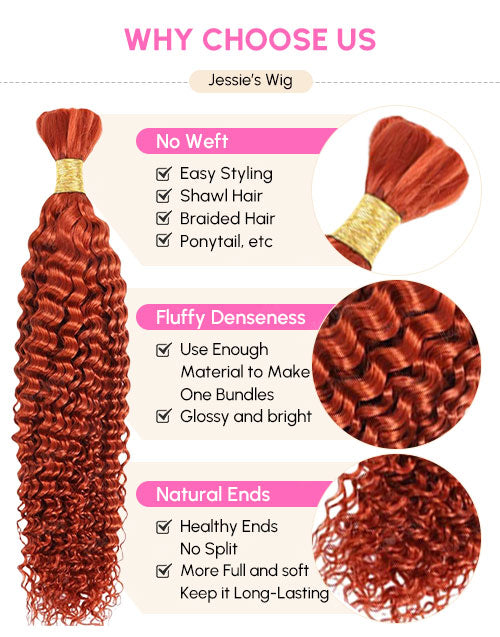Ginger Color Curly Bulk 12A Human Hair for Braiding Human Hair Extensions for Boho Braids No Weft