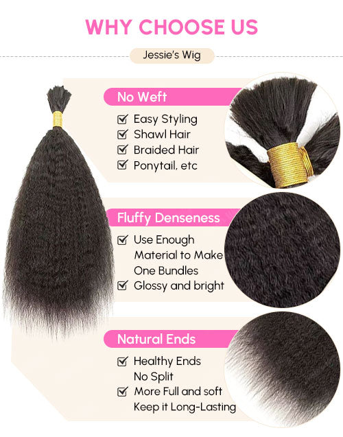 Kinky Straight Bulk Hair for Braiding No Weft Faux Braiding Hair Extensions 12A for Boho Braids