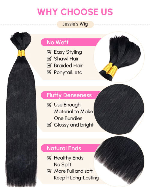 Straight Bulk Human Hair for Braiding No Weft Micro Braiding Hair Braids Extensions 12A