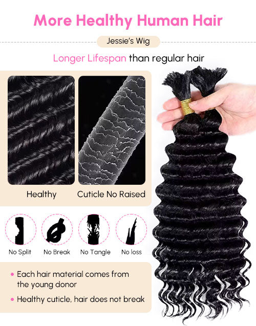 12A Deep Wave Bulk Human Hair For Braiding No Weft Human Hair Extensions Micro Braiding