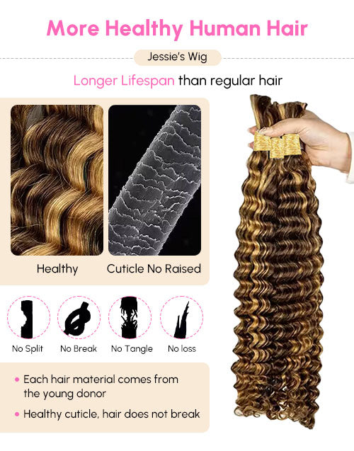 Highlight Honey Brown Deep Wave Hair Bulk Braiding Hair for Human Hair Extensions for Micro braiding No Weft 12A