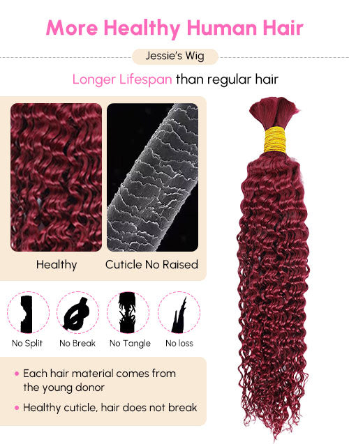 99J Human Braiding Hair Curly Bulk Human Hair for Braiding No Weft 12A for Boho Braids Hair