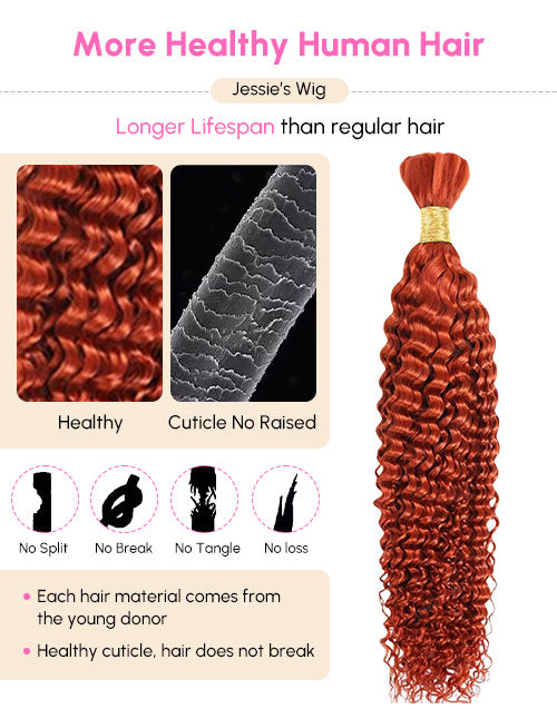 Ginger Color Curly Bulk 12A Human Hair for Braiding Human Hair Extensions for Boho Braids No Weft