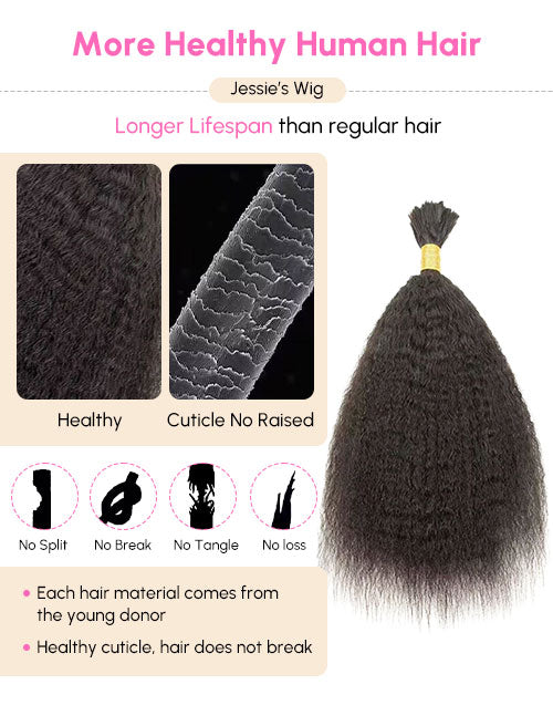 Kinky Straight Bulk Hair for Braiding No Weft Faux Braiding Hair Extensions 12A for Boho Braids