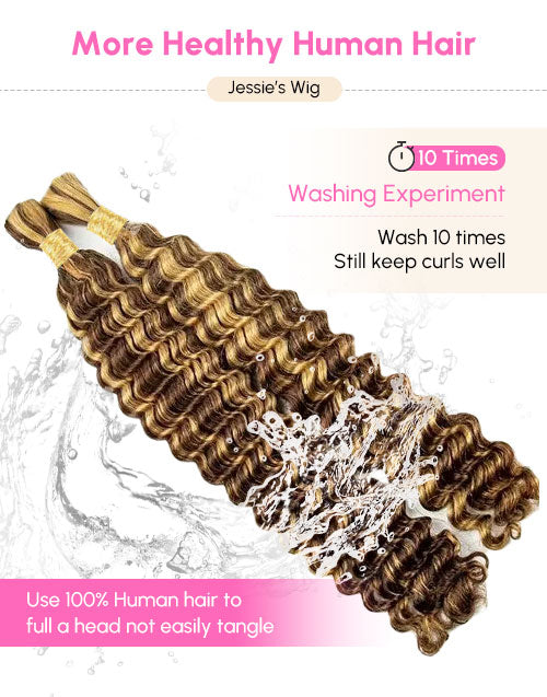 Highlight Honey Brown Deep Wave Hair Bulk Braiding Hair for Human Hair Extensions for Micro braiding No Weft 12A