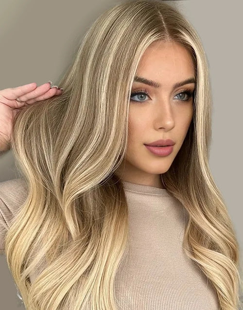 EXTRA 25% OFF 18" Dirty Blonde Highlights Wavy 13x6 Lace Wigs For Women Flash Deal
