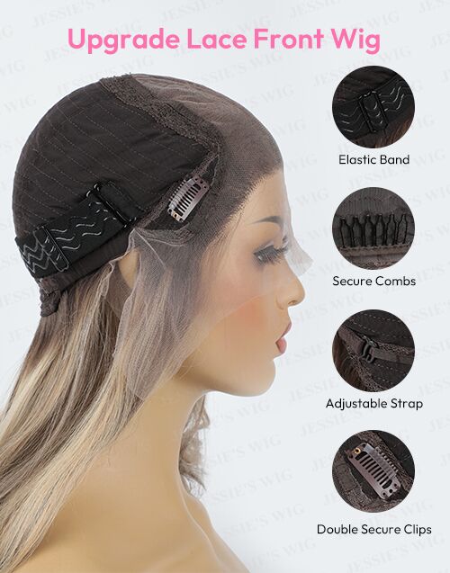 Casey-Ombre Blonde With Brown Root Short Wavy Bob Wig Raw Human Hair 13x4 Lace Top Jewish Wigs For Women