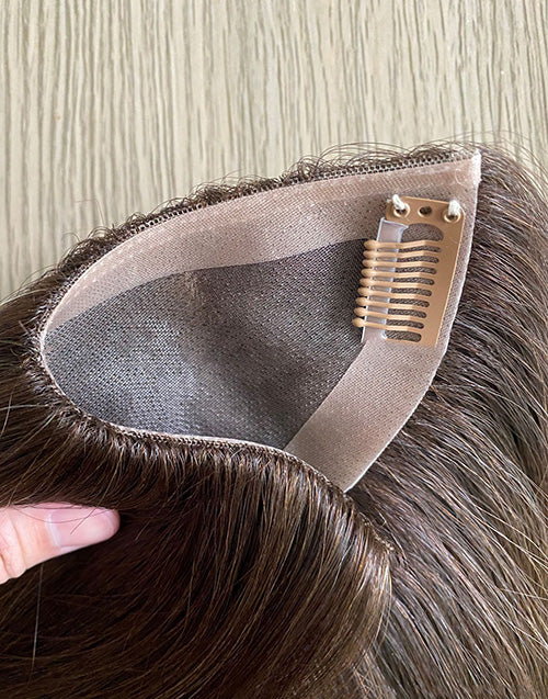 15" x 17" V part Mono Topper Stock Mono Silk Base Human Hair Toppers For Thinning Hair Women Clips In Human Hair Toupee