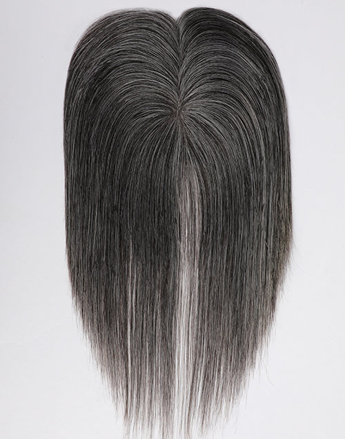 Salt And Pepper Mono Human Hair Topper For Thinning Hair Or Hair Loss 3"X5" 5.5"X6"