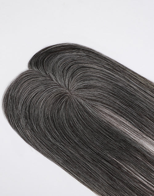 Salt And Pepper Mono Human Hair Topper For Thinning Hair Or Hair Loss 3"X5" 5.5"X6"