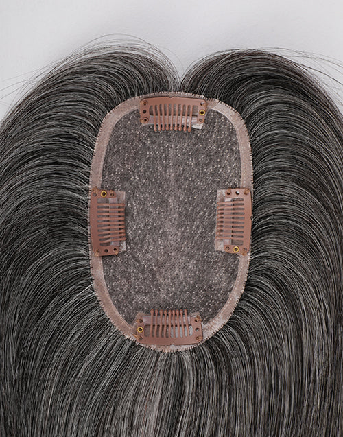 Salt And Pepper Mono Human Hair Topper For Thinning Hair Or Hair Loss 3"X5" 5.5"X6"