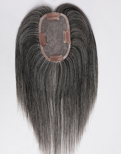 Salt And Pepper Mono Human Hair Topper For Thinning Hair Or Hair Loss 3"X5" 5.5"X6"