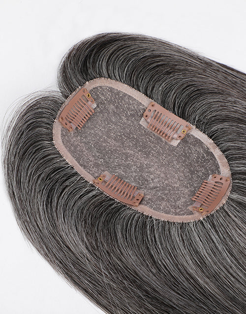 Salt And Pepper Mono Human Hair Topper For Thinning Hair Or Hair Loss 3"X5" 5.5"X6"