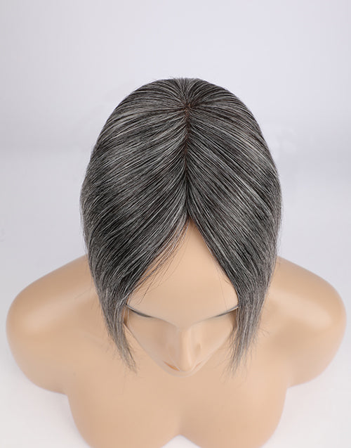 Salt And Pepper Mono Human Hair Topper For Thinning Hair Or Hair Loss 3"X5" 5.5"X6"