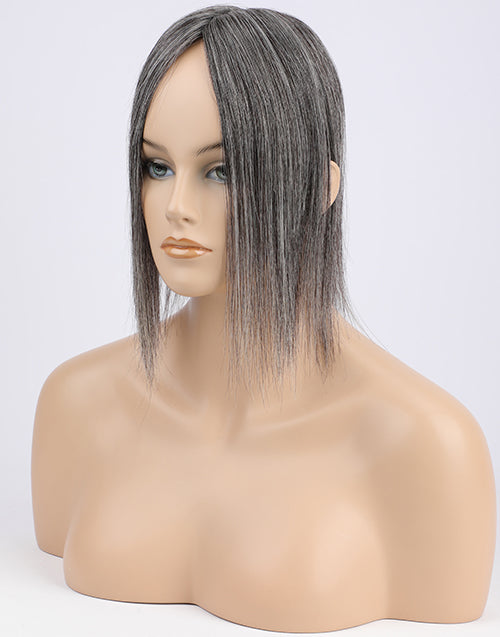 Salt And Pepper Mono Human Hair Topper For Thinning Hair Or Hair Loss 3"X5" 5.5"X6"