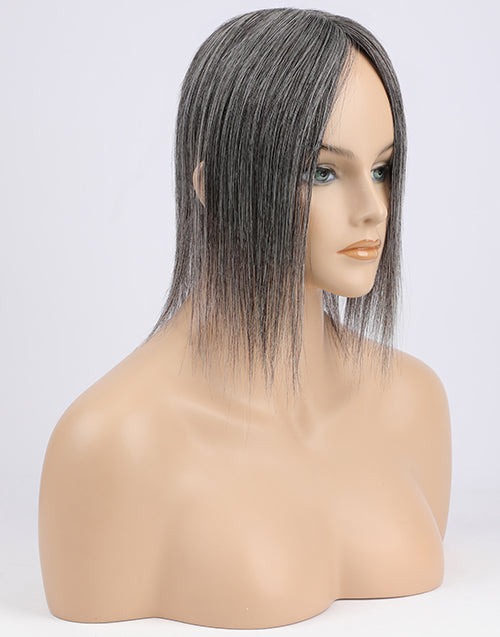 Salt And Pepper Mono Human Hair Topper For Thinning Hair Or Hair Loss 3"X5" 5.5"X6"