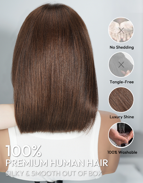 [Ready To Ship Only For US]Chloe- Brown Color Layered Bob Wig With Curtain Bangs 7x5 Pre Cut Lace