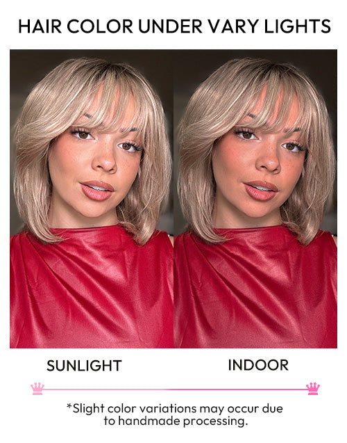 [Ready To Ship] Minimalist Lace Ombre Ash Blonde Bob Layered Straight Wig With Bangs