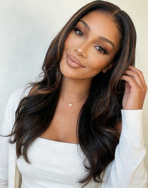 Letty- 16" 20" 24" Brown Highlight Layered Wavy 7x5 Pre Cut Lace Wig Glueless Wig