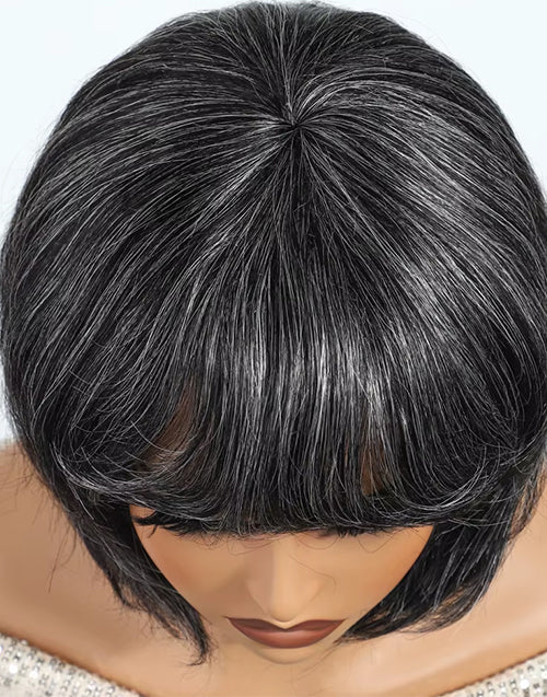 Latica- Salt and Pepper Gray Short Bob Wigs With Bangs For Women Full Machine Made Mom Wigs