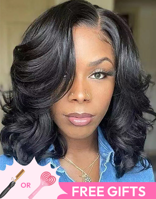 14" Wavy Bob Pre Cut 13x5 Lace Glueless Wig Human Hair Flash Deal