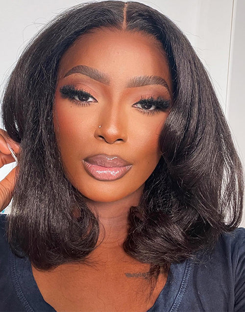 6x5 Glueless Pull Go Kinky Straight Bob Pre Cut Lace Wig All Head Size Friendly