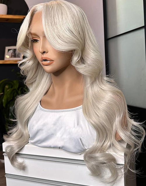 Nga- Platinum Blonde Wavy 13x4 Lace Frontal Wigs For Women Glueless Wig