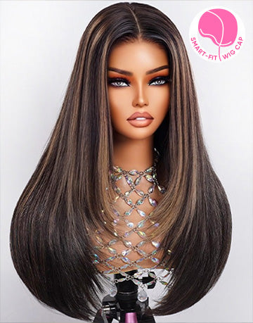 24“ Smart-Fit Pull Go Wig Balayage Honey Layer Cut Straight Wig Pre Cut 13x5 Lace Flash Deal