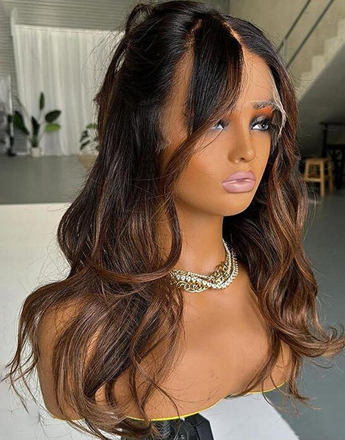 Currie- Ombre Highlighted Wavy Wig 13x4 Real HD Lace Frontal Glueless Wig For Women